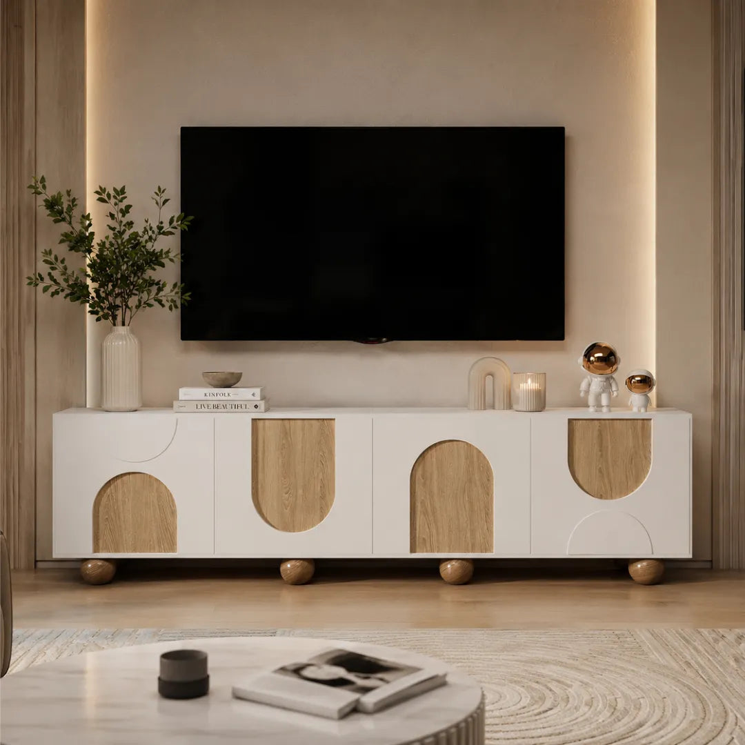 Meuble TV Blanc et Bois Design - JADE