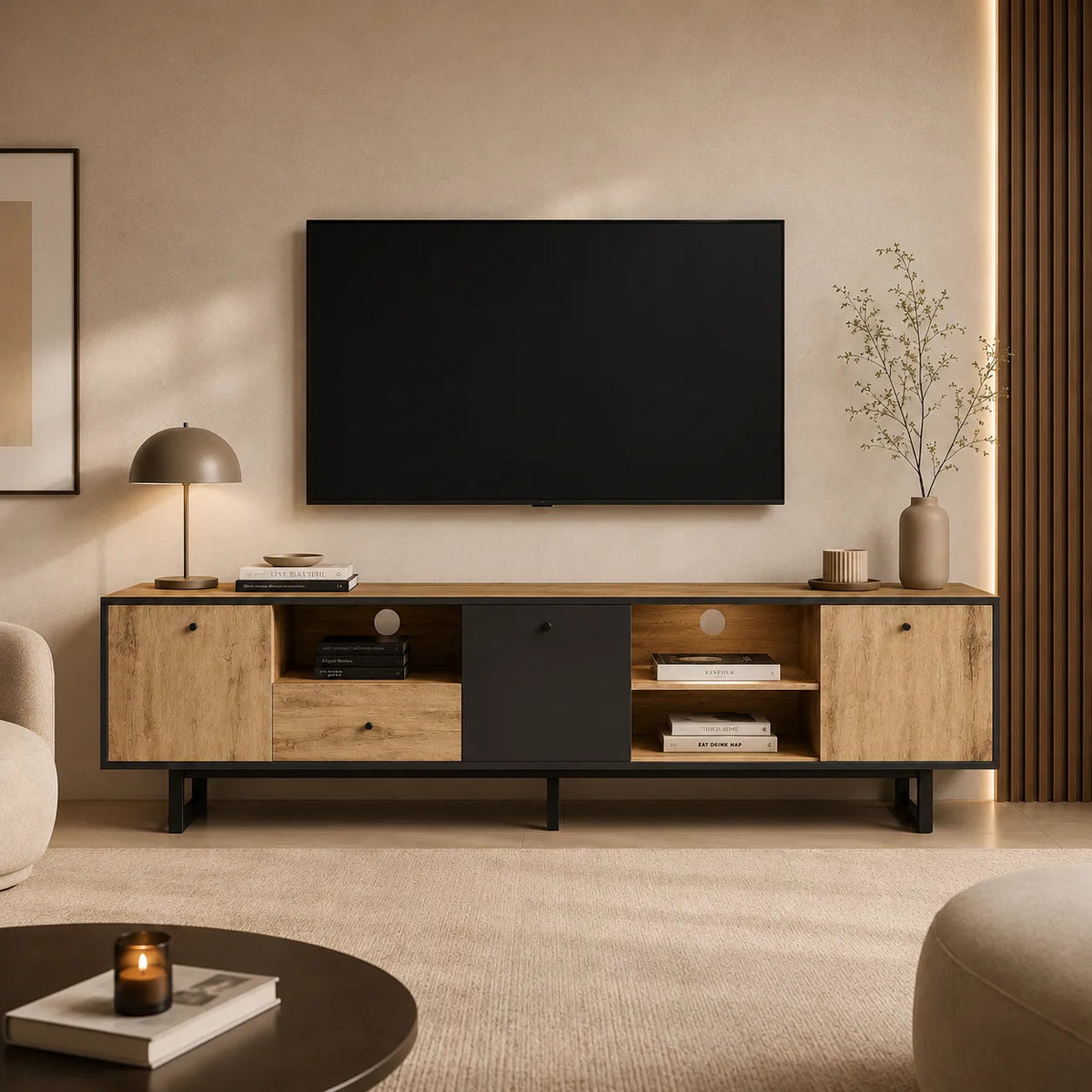 Meuble TV Bois avec LED - MATHIS