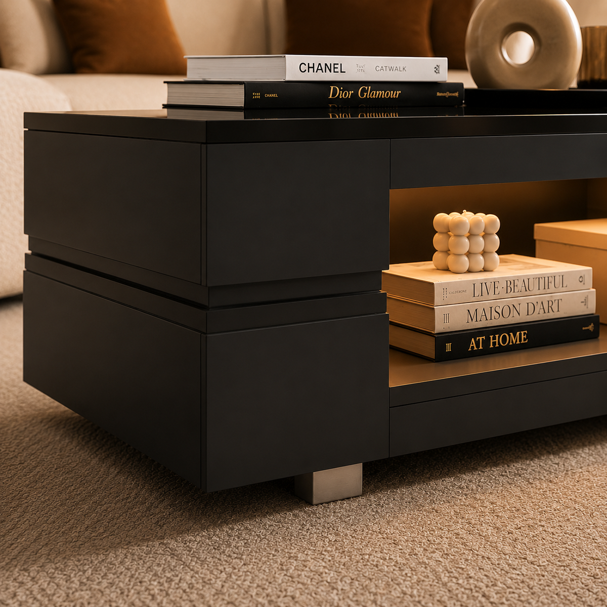 Table Basse Noir LED Design avec Verre – GABRIEL