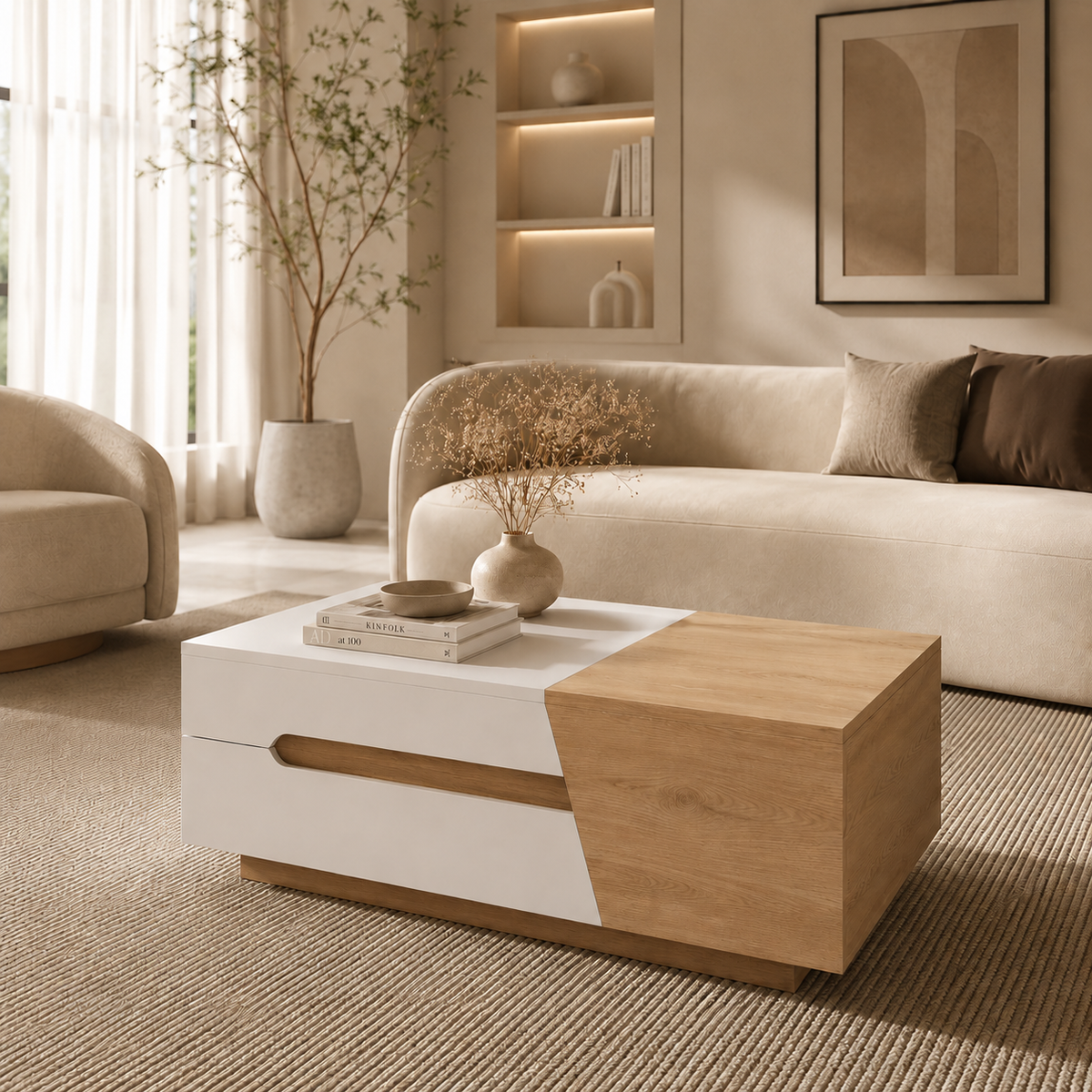 Table Basse Extensible Blanche et Bois – JADE